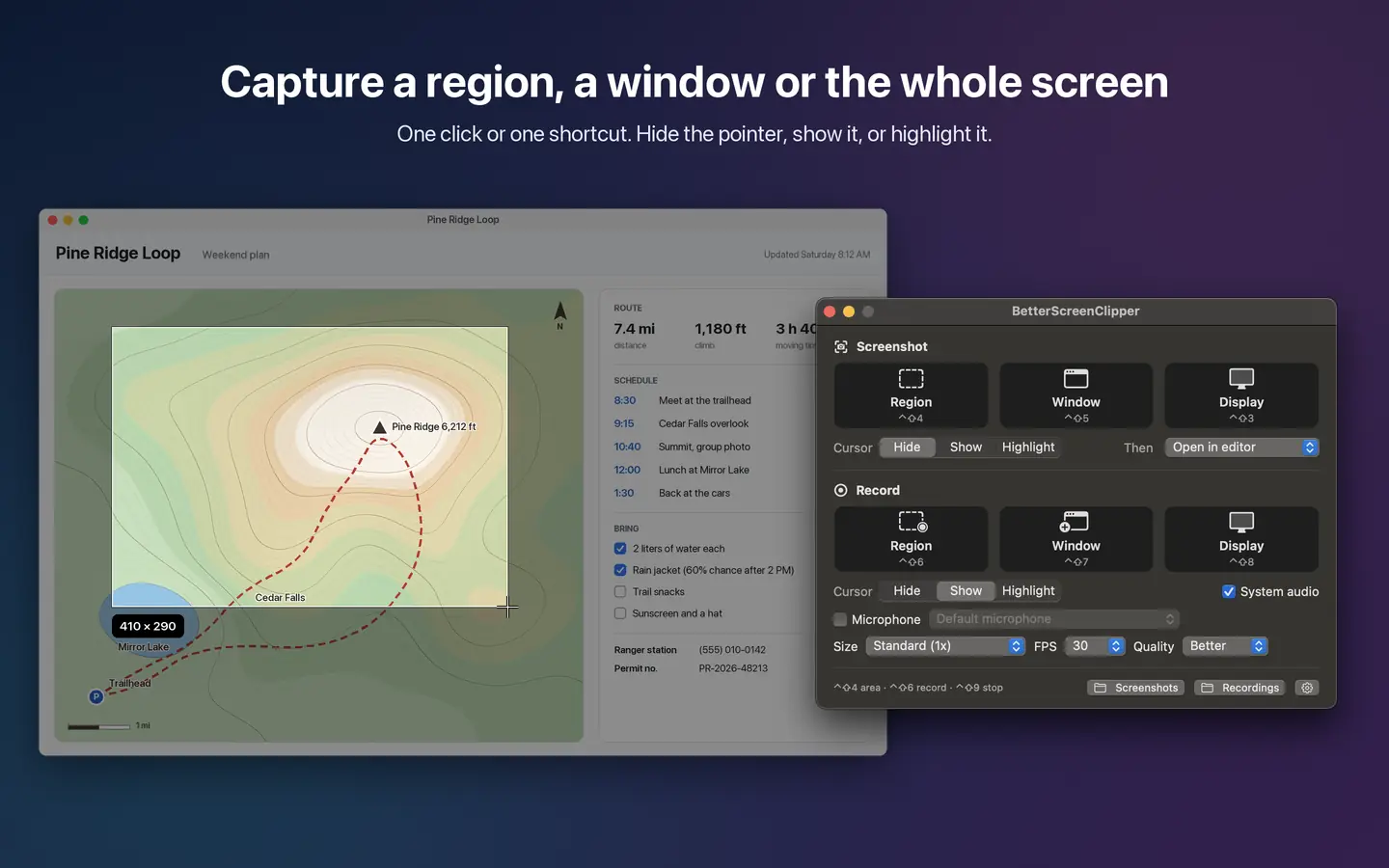 BetterScreenClipper screenshot: Capture modes