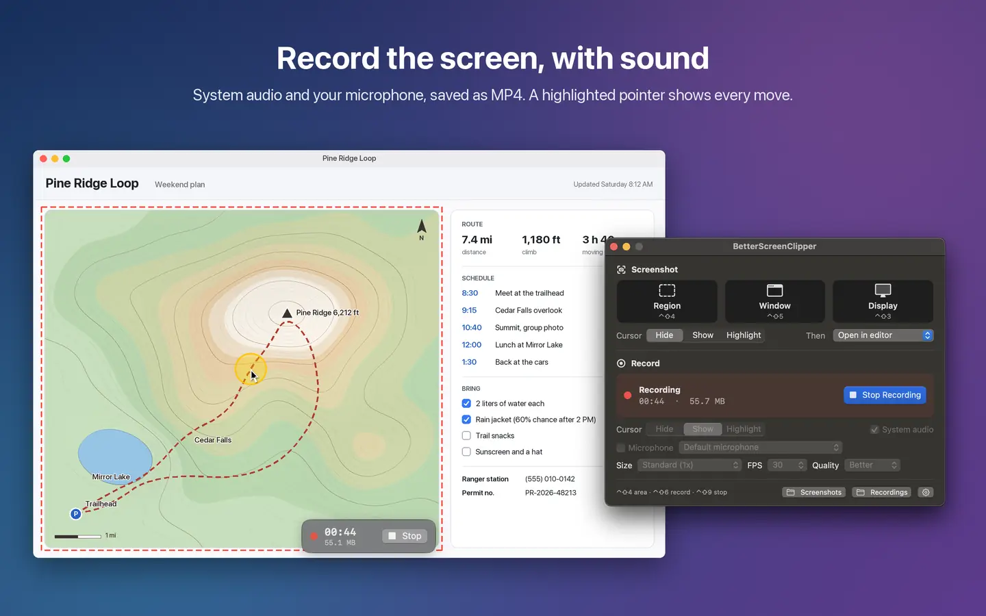 BetterScreenClipper screenshot: Screen recording